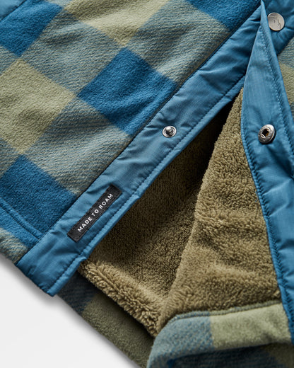 Firelight Sherpa Lined Overshirt - Dusty Olive/Dark Denim Check  - Flatlay