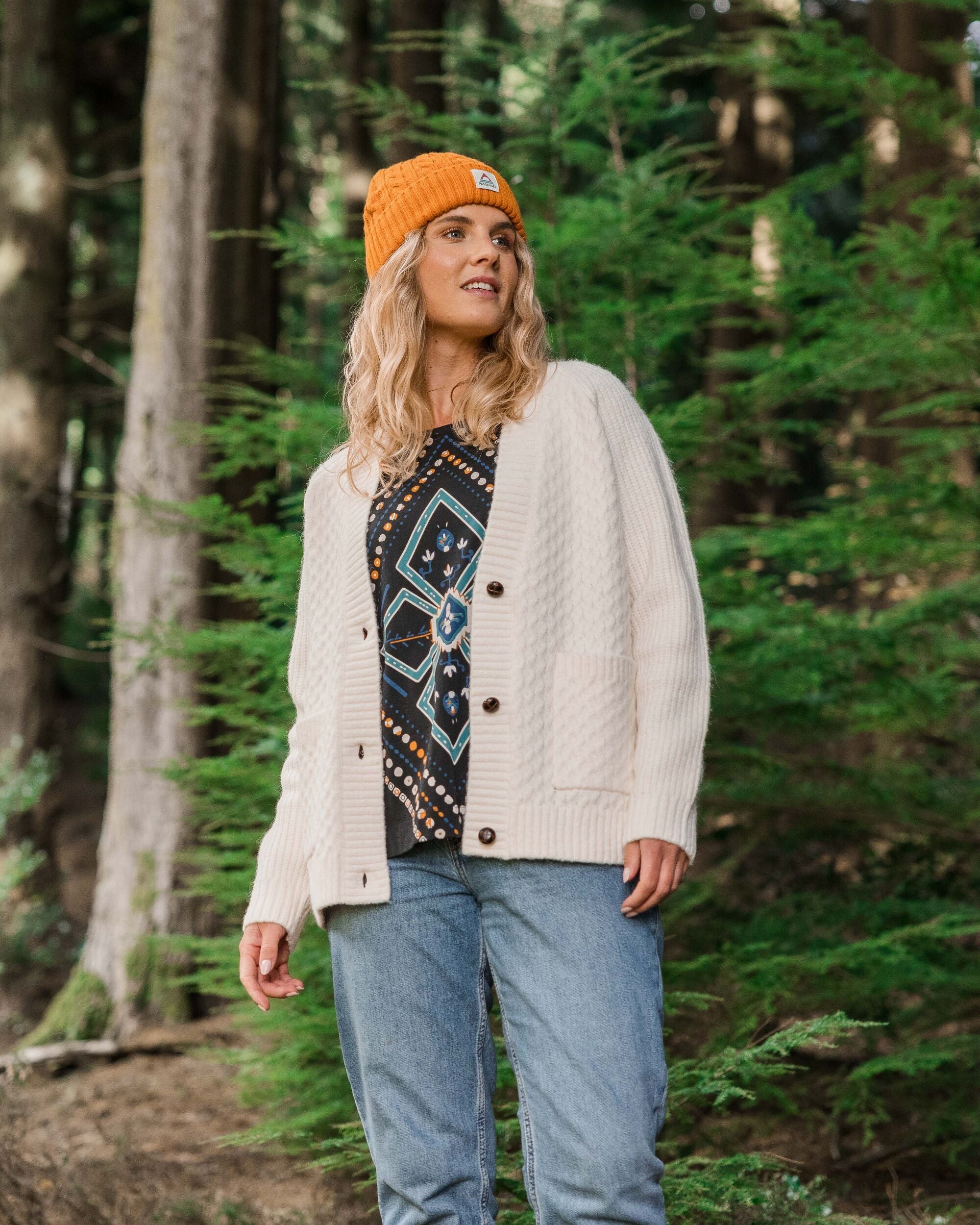 Homey Recycled Knitted Cable Cardigan - Off White - Lifestyle