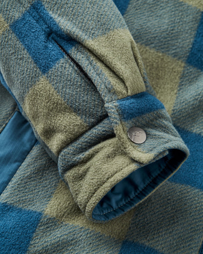 Firelight Sherpa Lined Overshirt - Dusty Olive/Dark Denim Check  - Flatlay