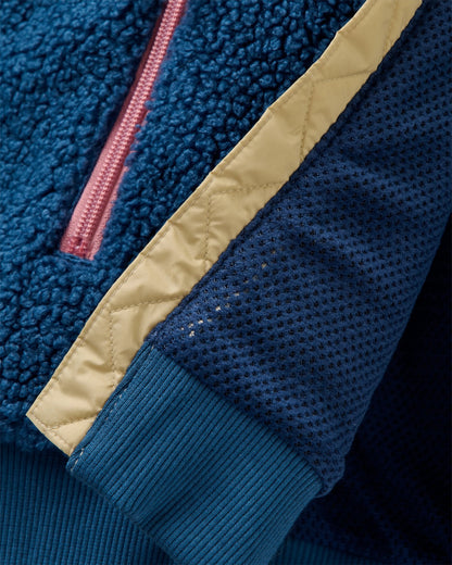 Joy Full Zip Hooded Sherpa Fleece - Dark Denim/Feather - Flatlay