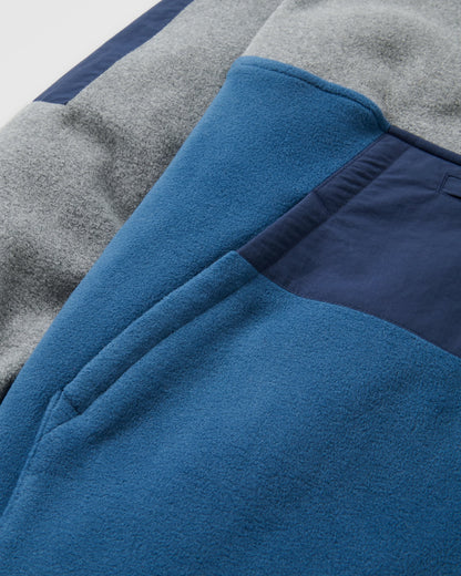 Woodland Hooded Recycled Polartec® Fleece - Grey Marl/Dark Denim - Flatlay