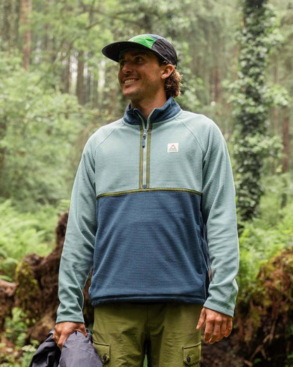 Overlook Recycled Grid Polar Fleece - Arctic/Dark Denim - Lifestyle