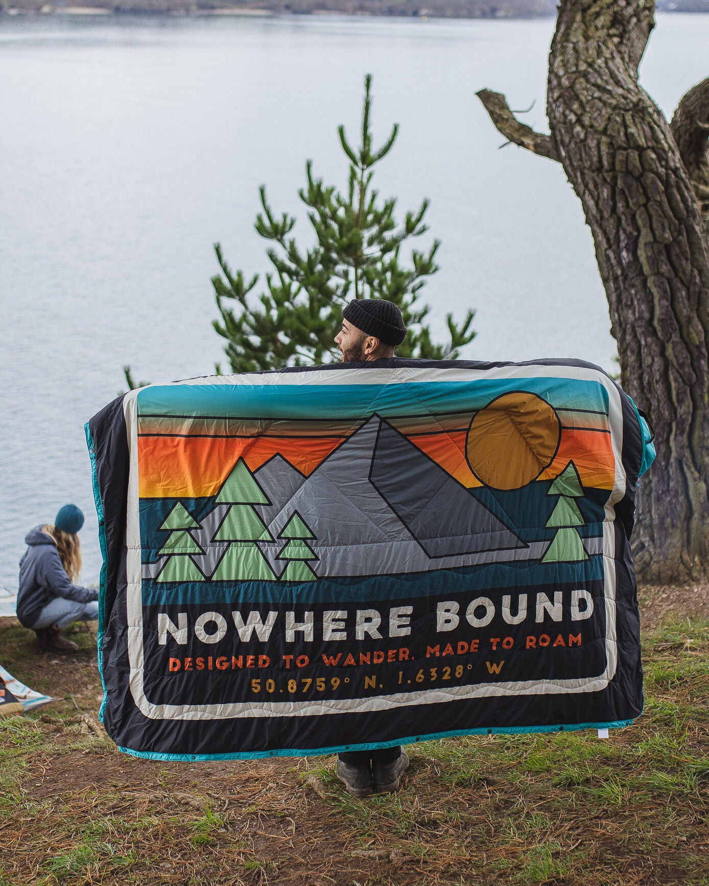Cabin Recycled Sherpa Blanket - Black 'Nowhere Bound' Print - Lifestyle - Male