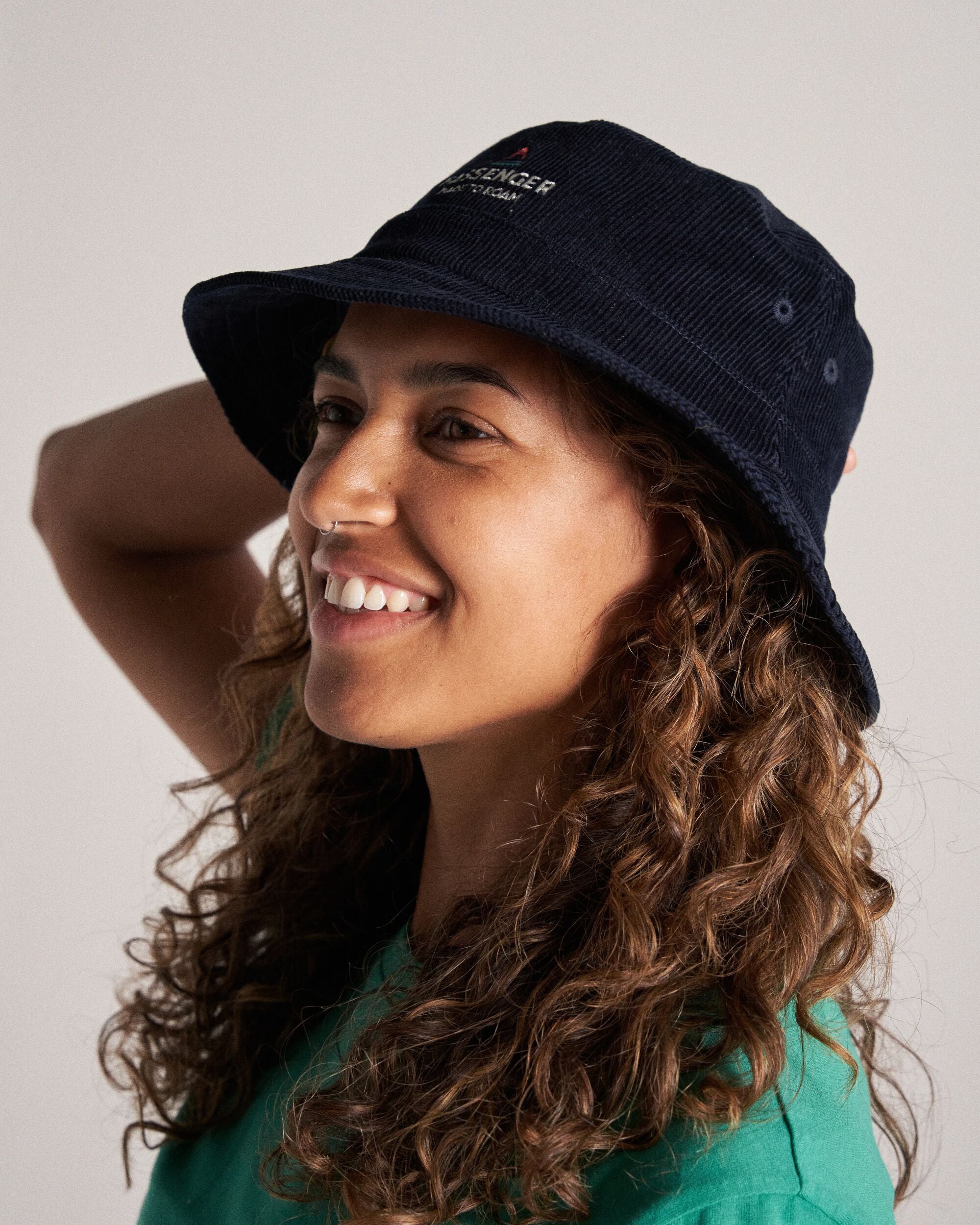 Forest Recycled Cord Bucket Hat - Deep Navy - Studio Model - Female