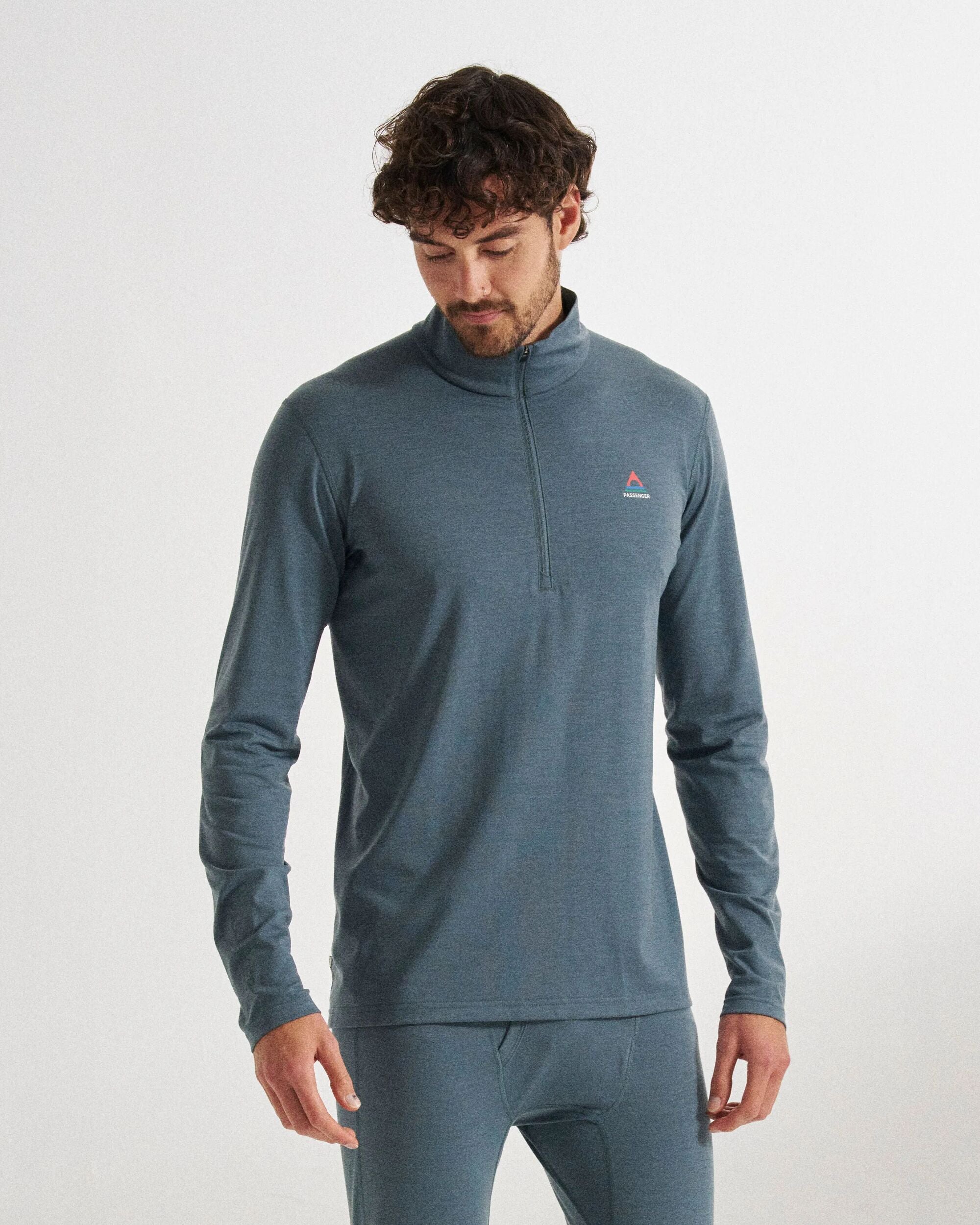 Snowscape Men's Merino Base Layer Top - Storm Grey - Studio Model