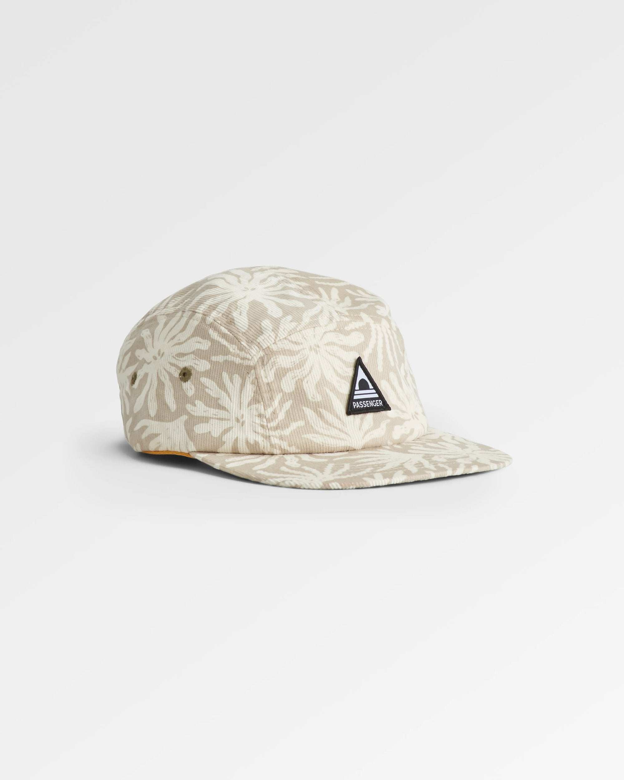 Fixie Recycled Cord 5 Panel Cap - Golden Spice/ Seaweed Pebble Grey - Flatlay