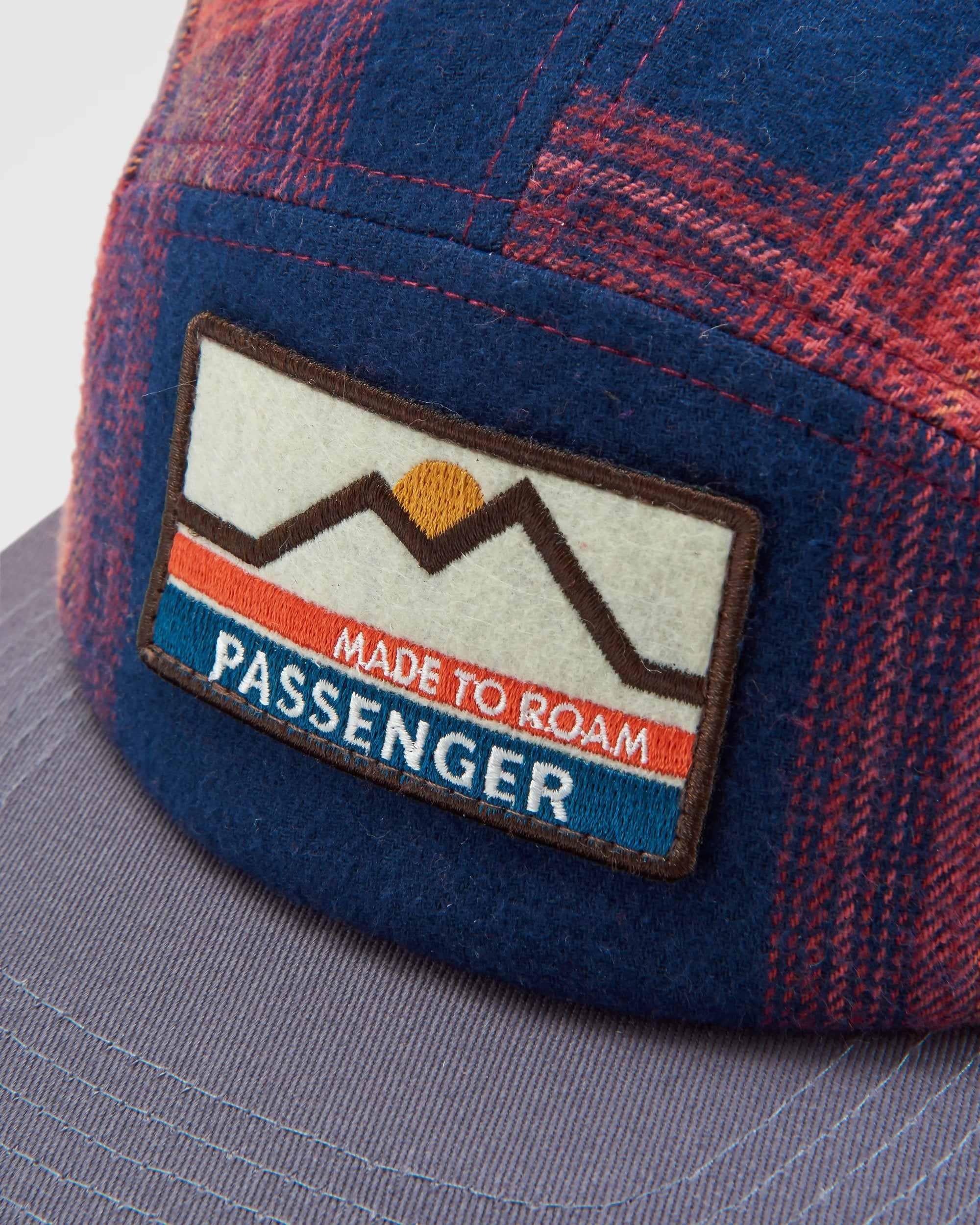 Fixie Recycled Flannel 5 Panel Cap - Rich Navy/ Red Ochre Check - Flatlay