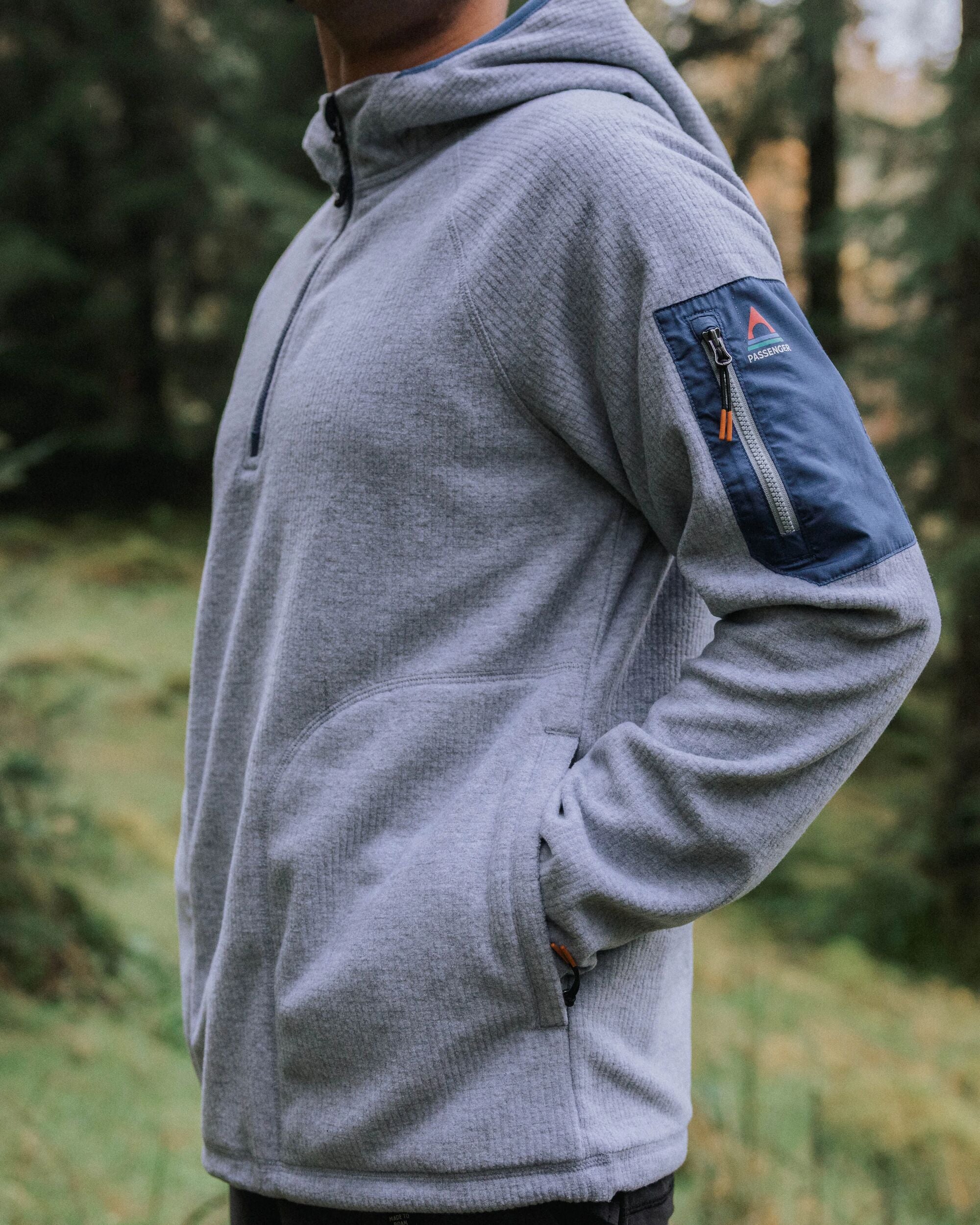 Forestscape Recycled Grid Fleece Hoodie - Grey Marl - Lifestyle
