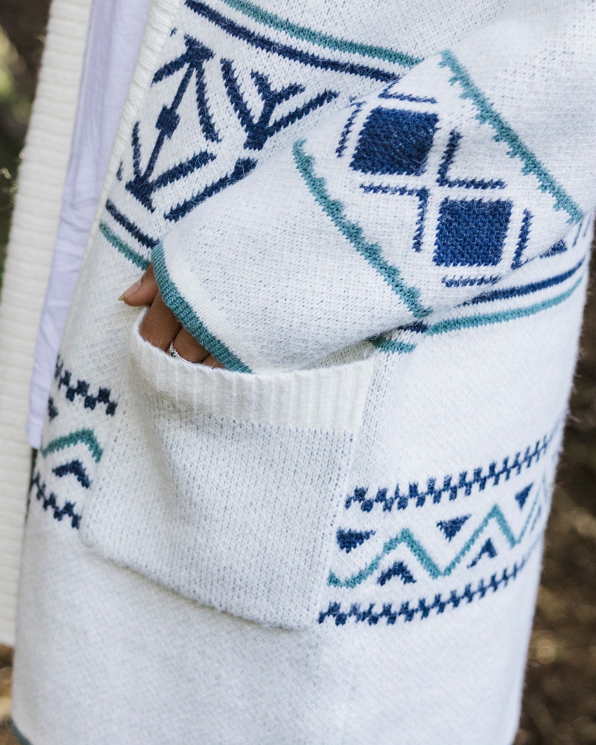 Whimsical Recycled Knit Cardigan - Homespun Stripe Off White - Lifestyle