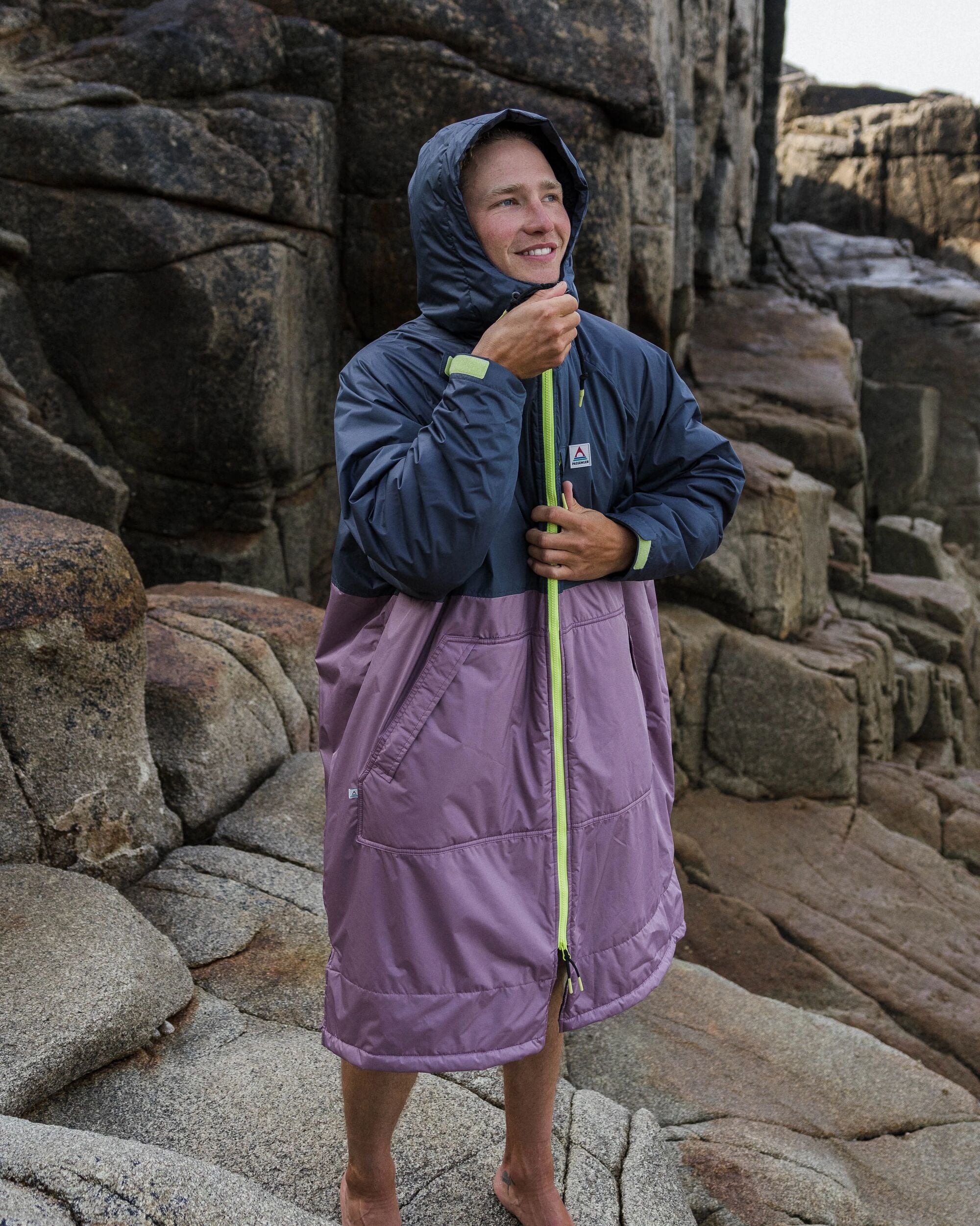 Waves Recycled Sherpa Lined Changing Robe - Grape / Charcoal - Lifestyle - Male