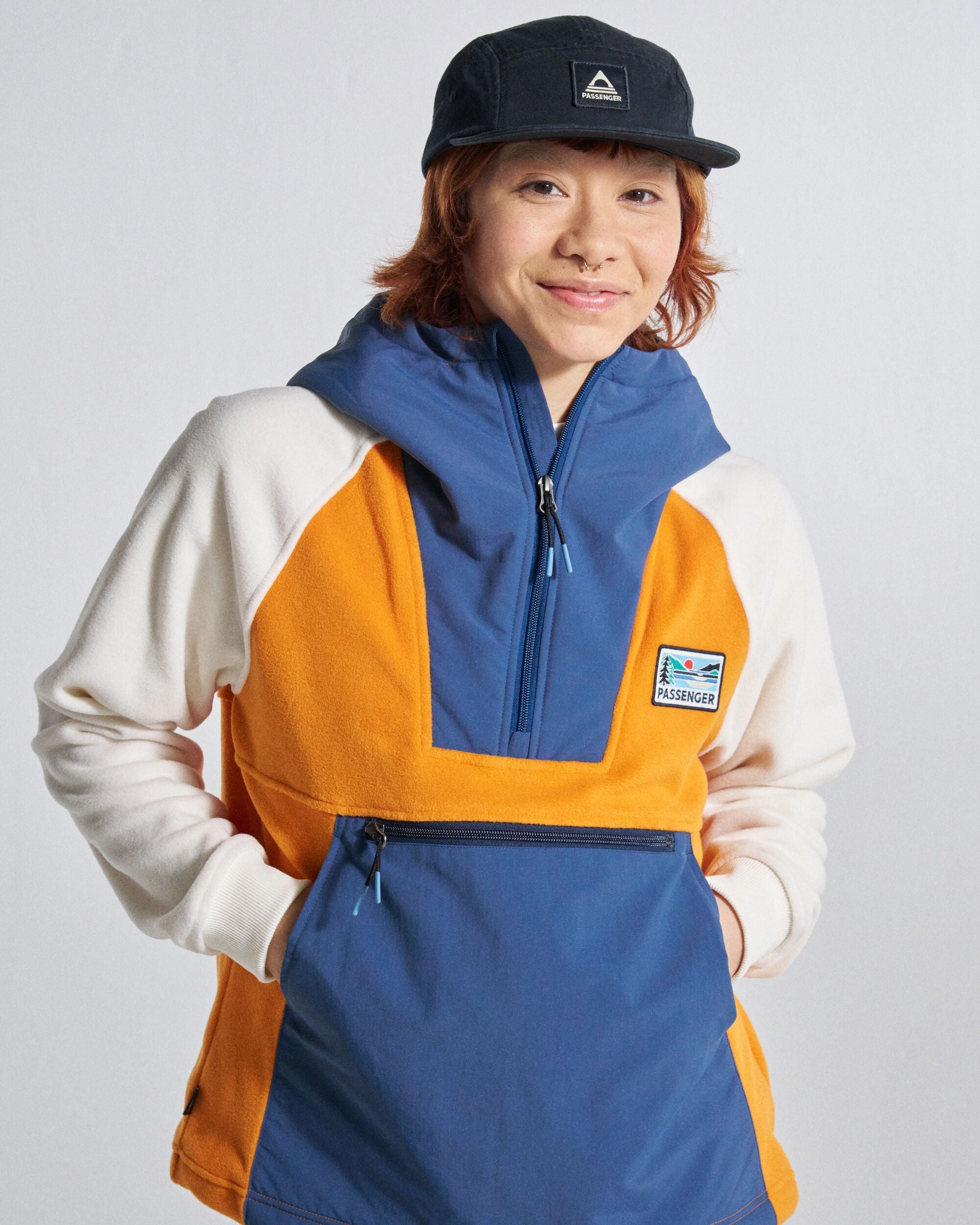 Alexander Hooded Polartec® Fleece - Sunrise Orange - Studio Model