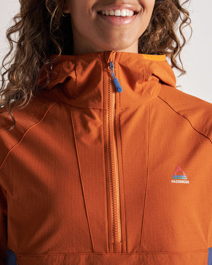 Ocean Light Recycled Softshell Anorak - Dark Denim/Sunset Orange - Studio Model