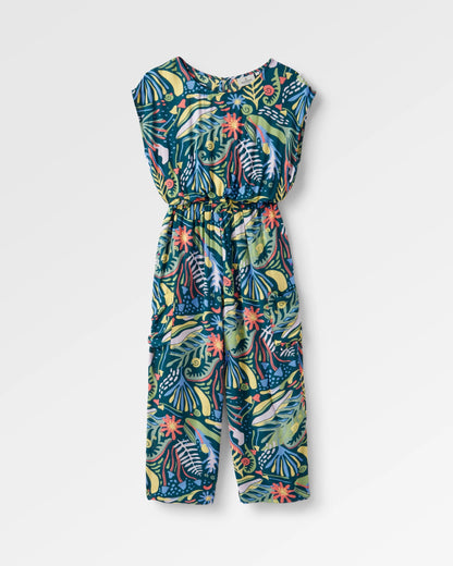 Thimbleberry Jumpsuit - Abstract Seaweed Tidal Blue - 