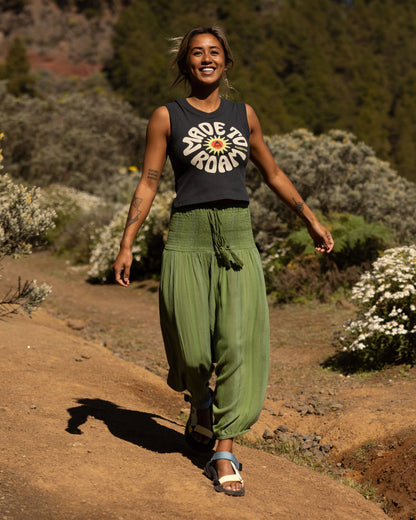 Daylily Loose Trouser - Stem Green Stripe - Lifestyle