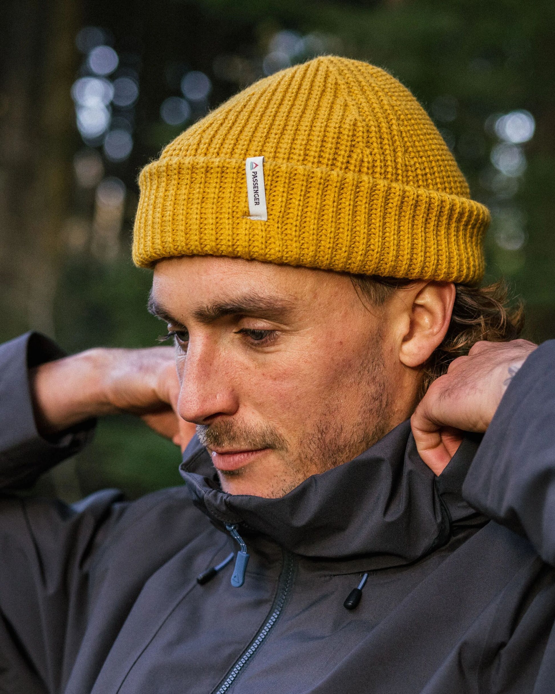 Male_Compass Recycled Beanie - Mustard Yellow