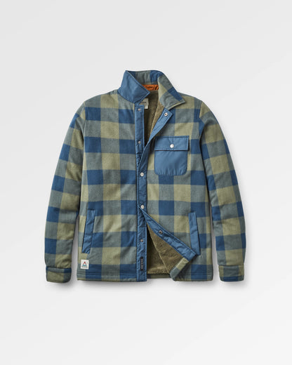 Firelight Sherpa Lined Overshirt - Dusty Olive/Dark Denim Check  - Flatlay