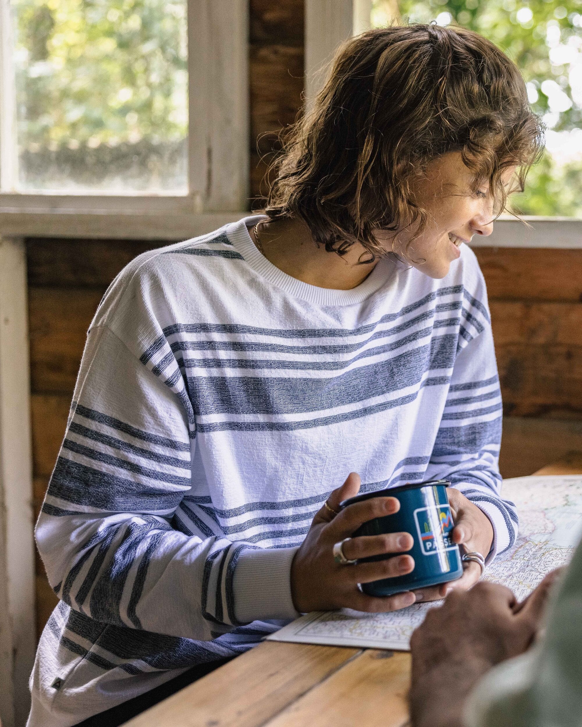 Graceful Textured LS Top - Navy Stripe - Lifestyle