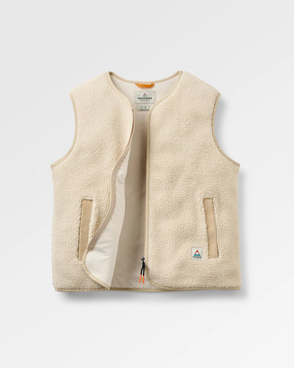 Tawny Collarless Deep-Pile Sherpa Gilet - Oat - Flatlay