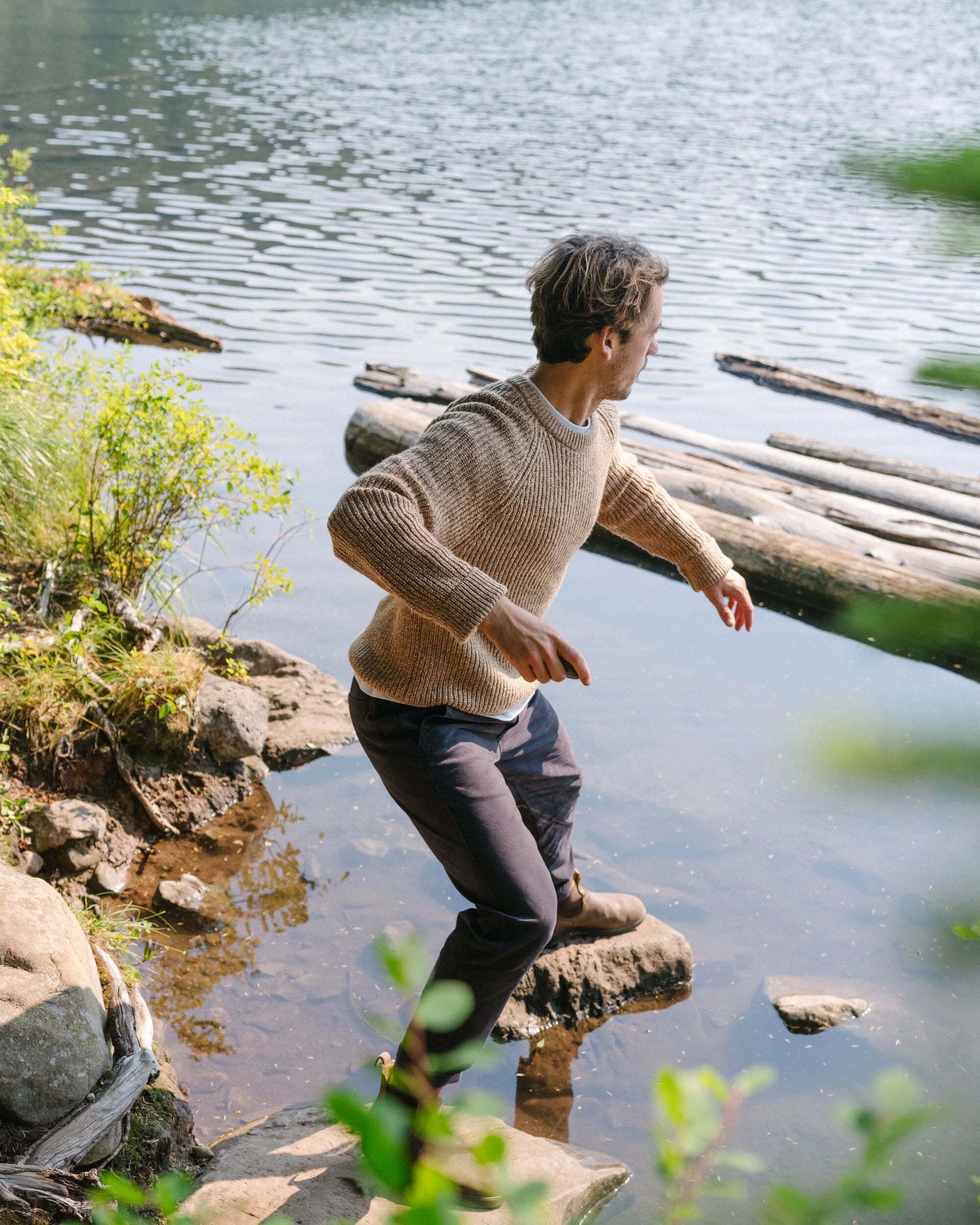 Fog Recycled Knitted Jumper - Stone - Lifestyle