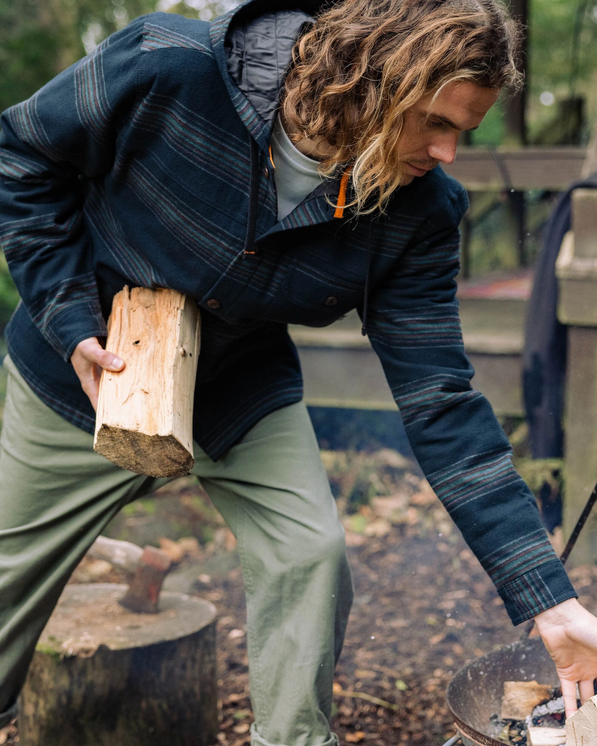 Sherwood Check Hooded Overshirt - Black Stripe - Lifestyle