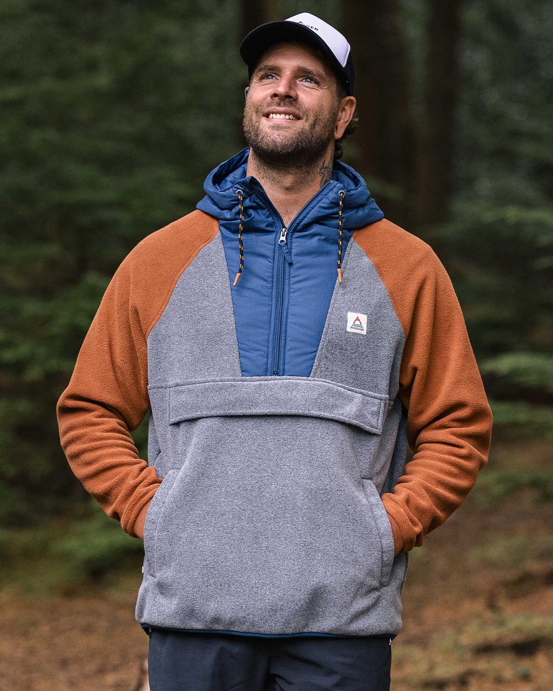 Woodland Hooded 1/2 Zip Polar Fleece - Grey Marl