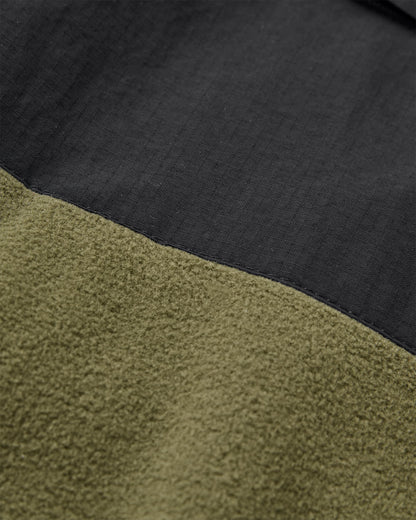 Woodland Hooded Recycled Polartec® Fleece - Black/Khaki - Flatlay