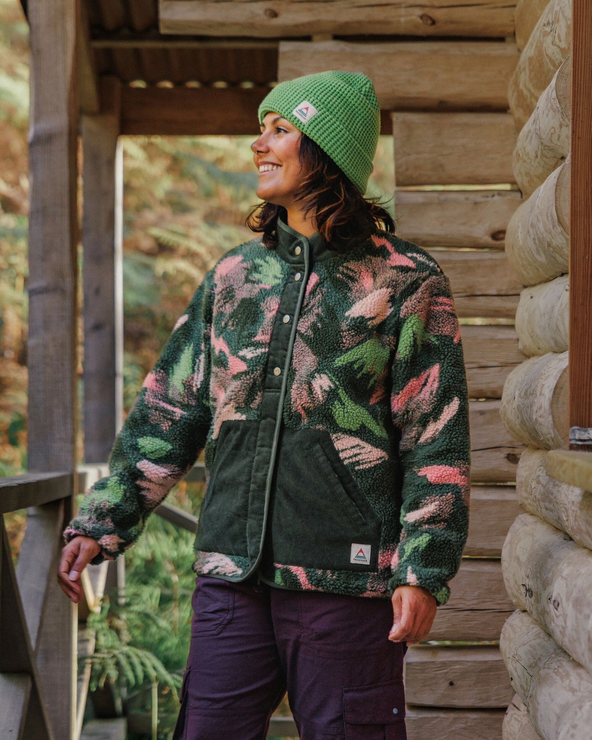 Clover Recycled Cotton-Lined Sherpa Fleece - Abstract Mountain Fir Tree