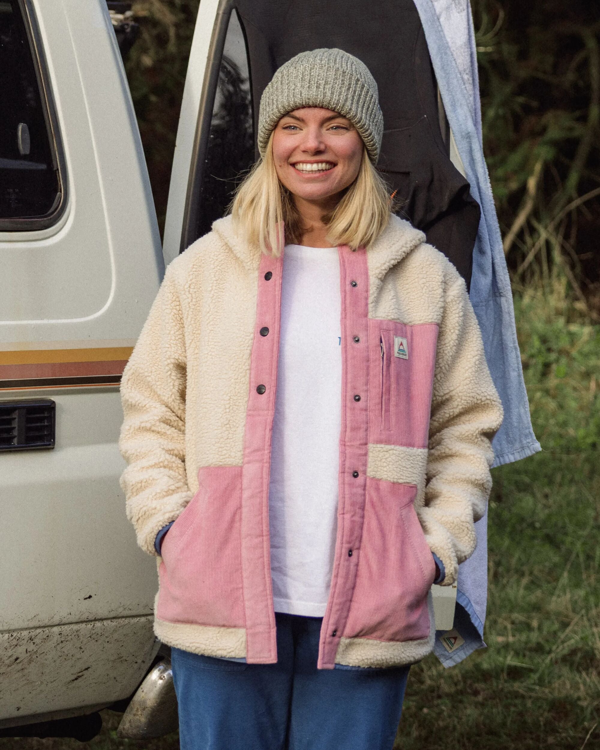 Clover Recycled Sherpa Hooded Fleece - Oat - Lifestyle