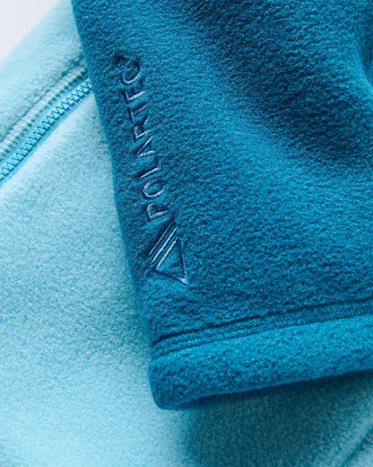Sierrascape Women's Recycled Polartec® Fleece Hoodie - Retro Blue/Tidal Blue - Flatlay