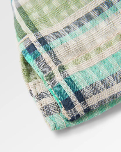 Arden Organic Cotton Short Sleeve Shirt - Vintage White/Stem Green Check - Flatlay