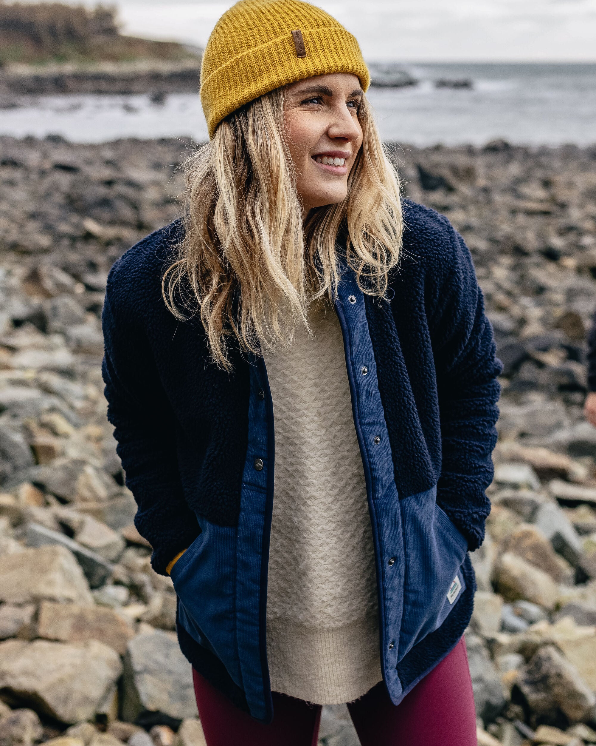 Clover Recycled Cotton-Lined Sherpa Fleece - Deep Navy - Lifestyle