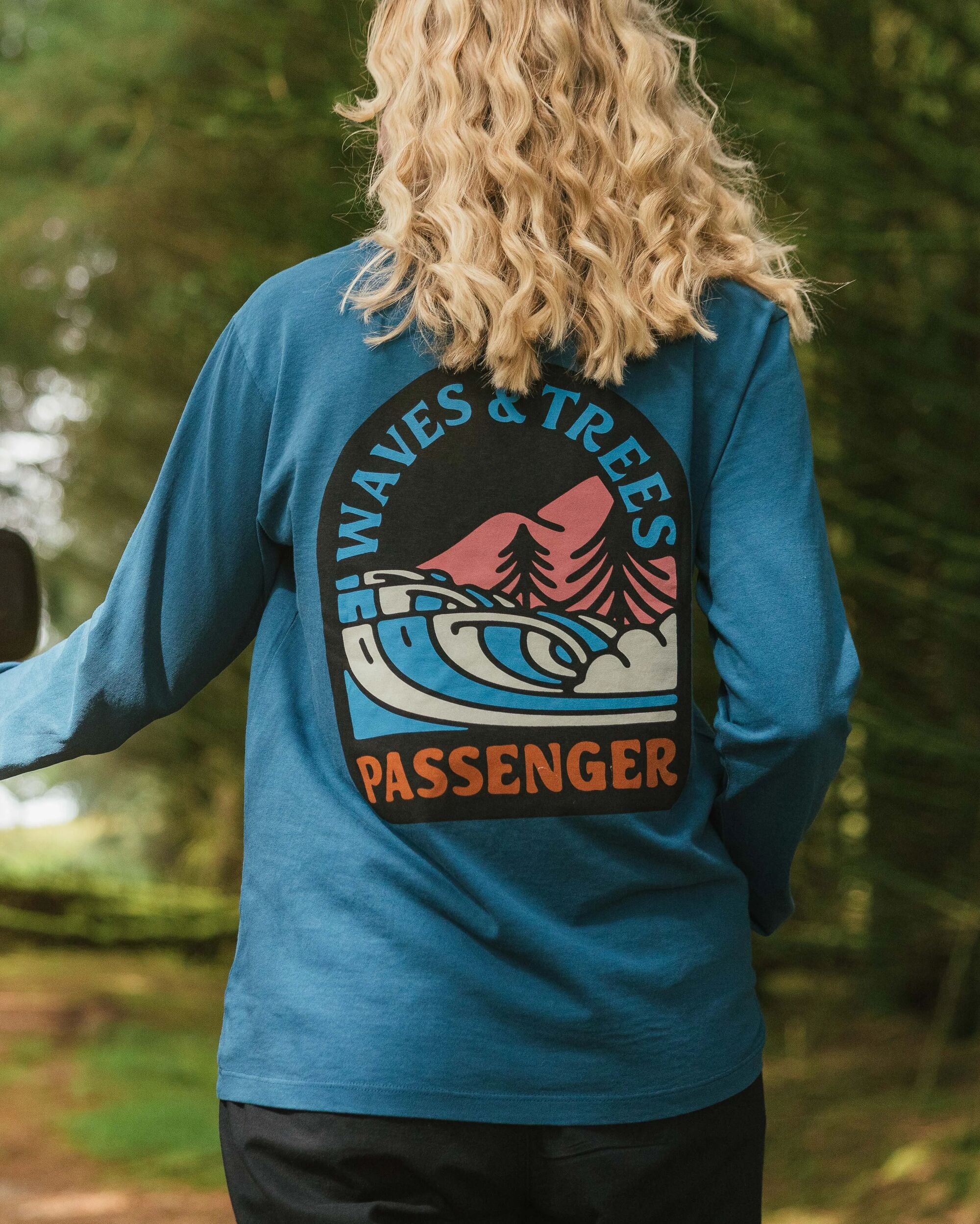 Waves & Trees Recycled Cotton LS T-Shirt - Tidal Blue - Lifestyle