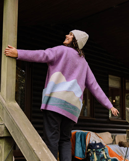 Vista Recycled Knitted Cardigan - Rhubarb - Lifestyle