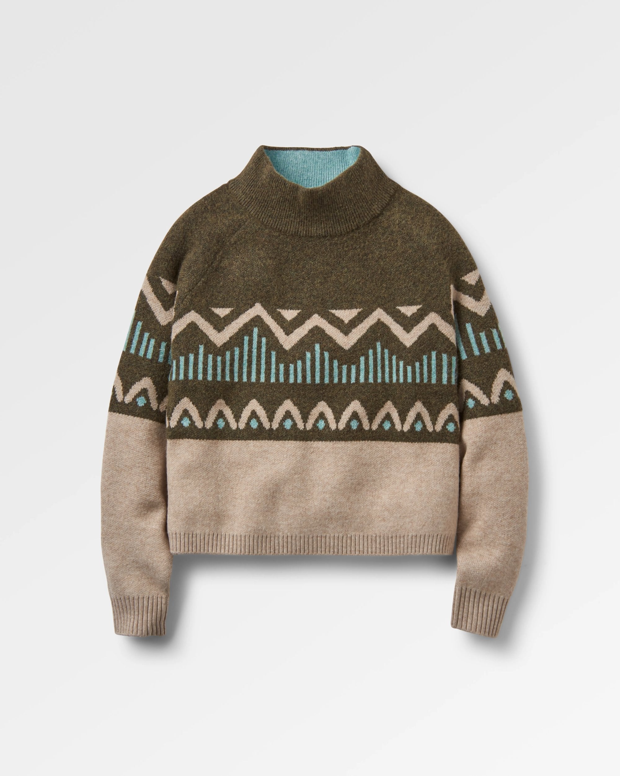 Nettle Recycled Knitted Jumper - Khaki - Flatlay
