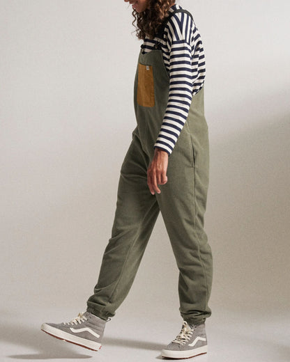 Ace Recycled Polar Fleece Dungarees - Dusty Olive - Studio Model