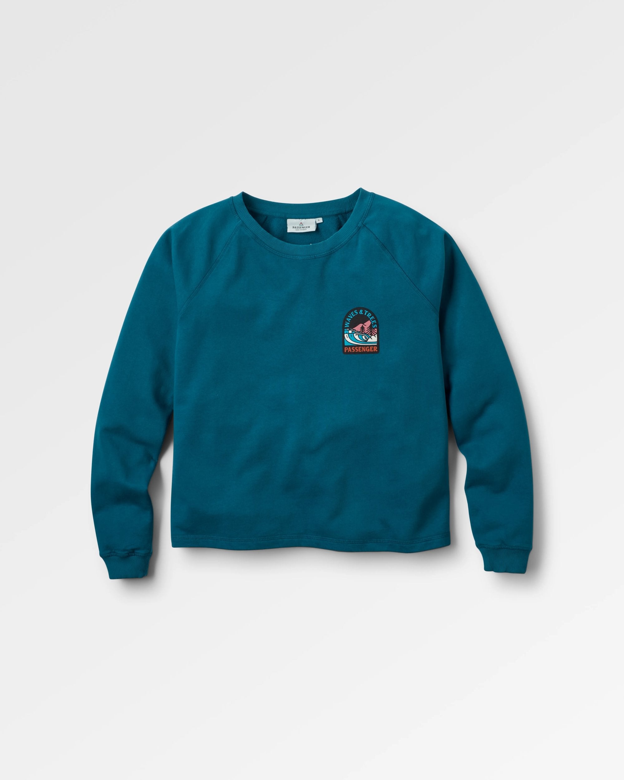 Waves & Trees Recycled Cotton Sweatshirt - Tidal Blue - Flatlay