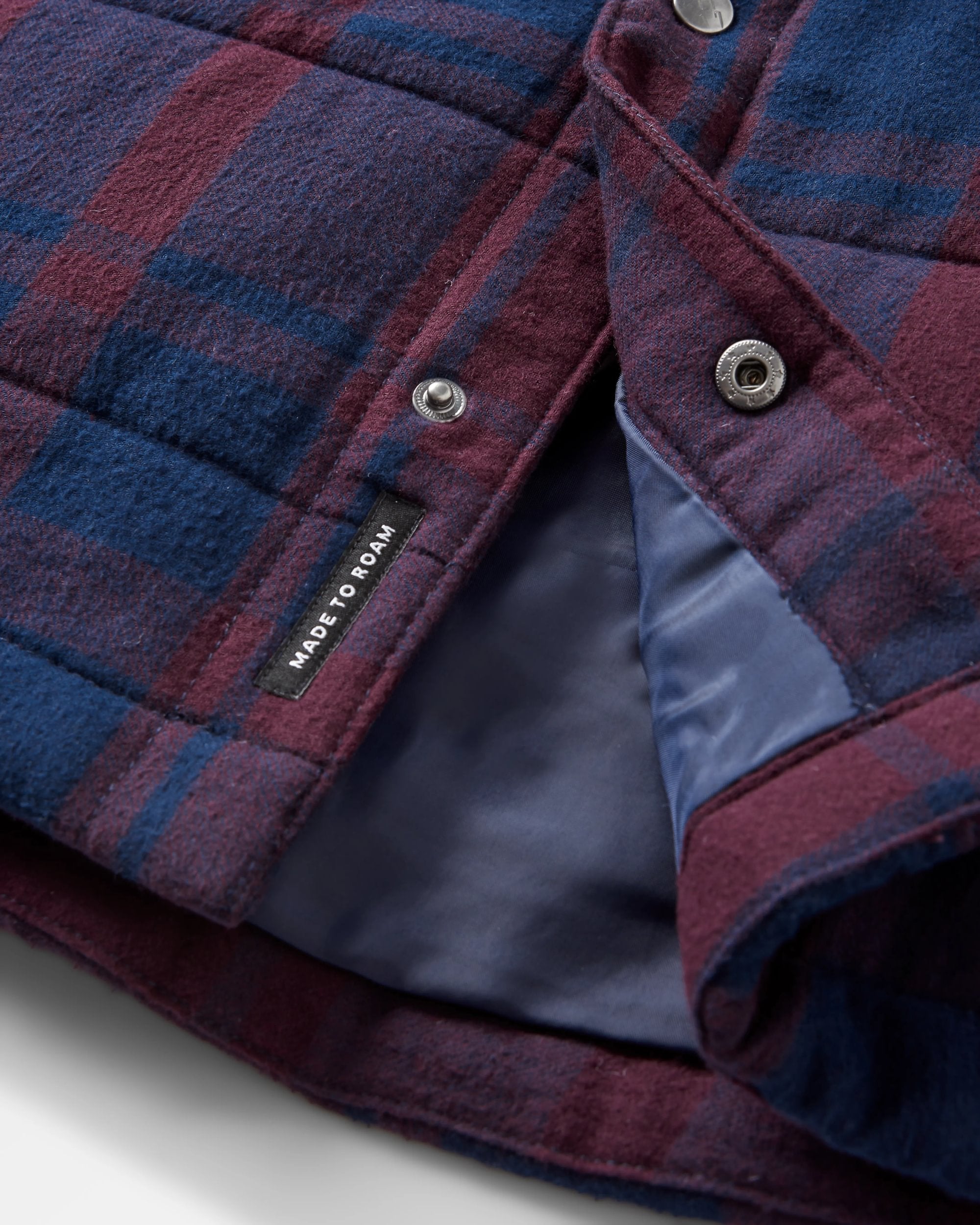 Taranaki Quilted Overshirt - Deep Plum/Deep Navy Check - Flatlay