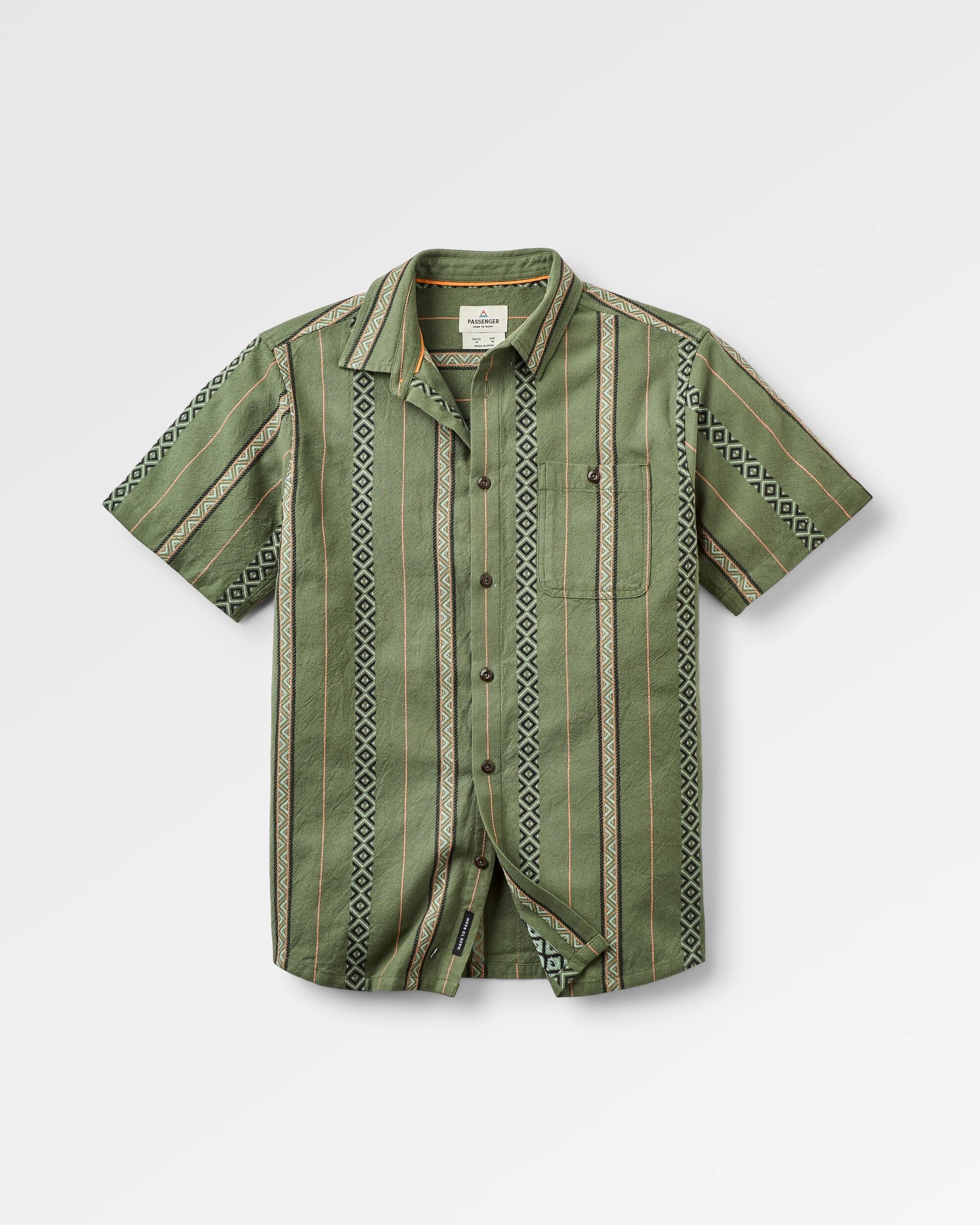 Chill Textured Short Sleeve Shirt - Wild Green Stripe - Flatlay