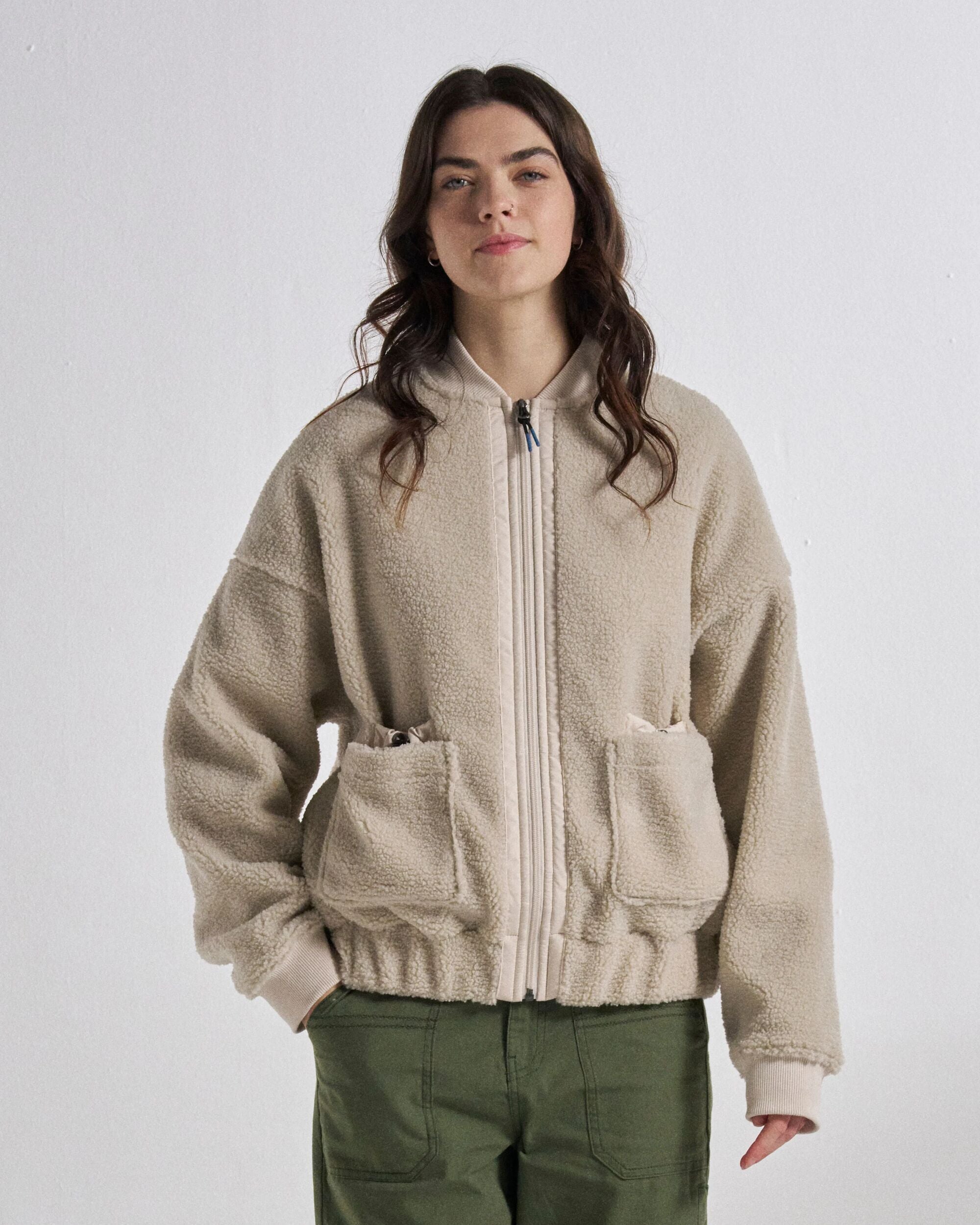 Lucia Recycled Sherpa Fleece - Vintage White - Studio Model