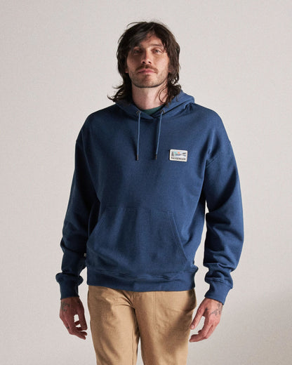 Roamer Patch Relaxed Fit Hoodie - Dark Denim - Studio Model