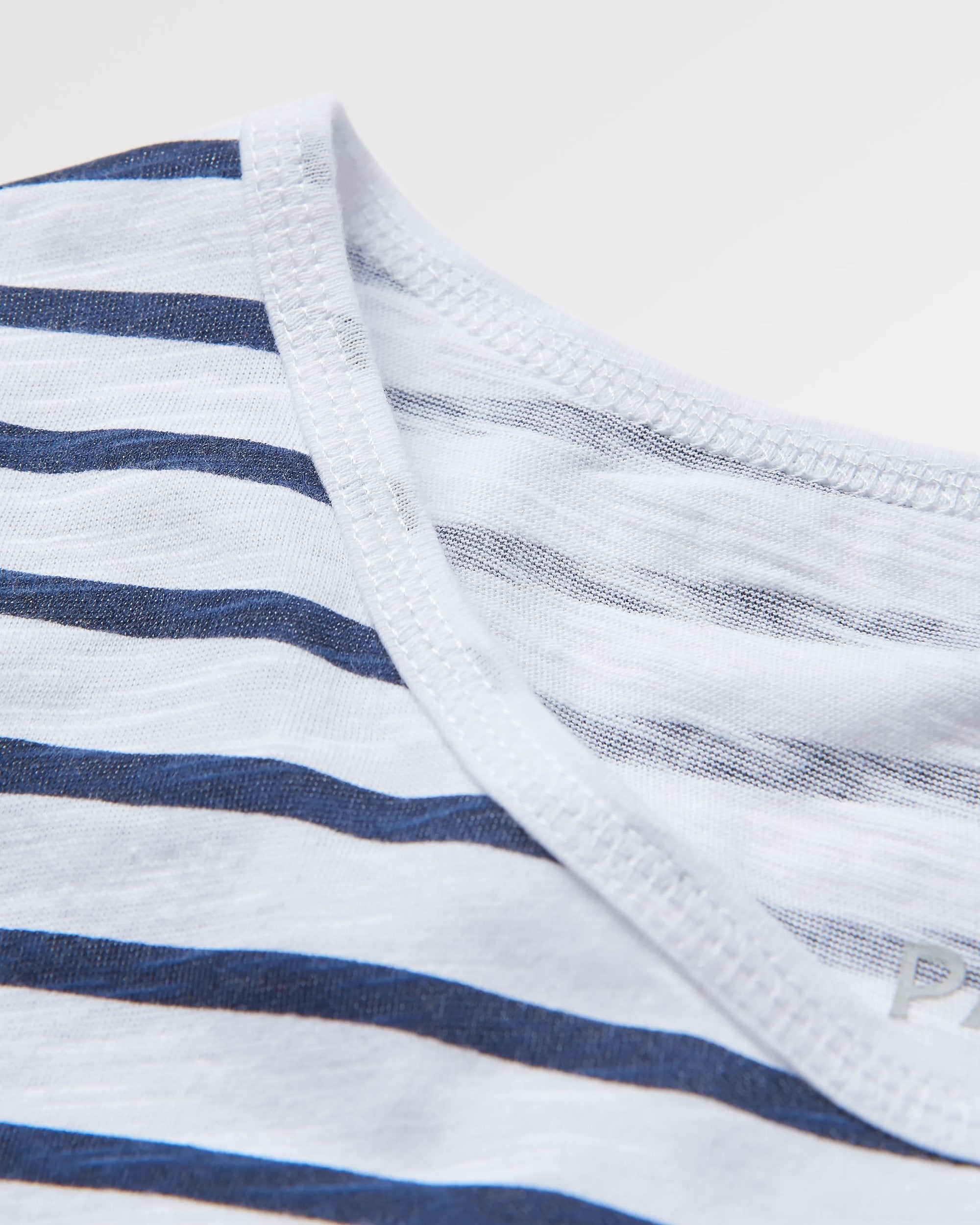 Magnolia Recycled Cotton Crochet Trim T-Shirt - Navy Stripe - Flatlay