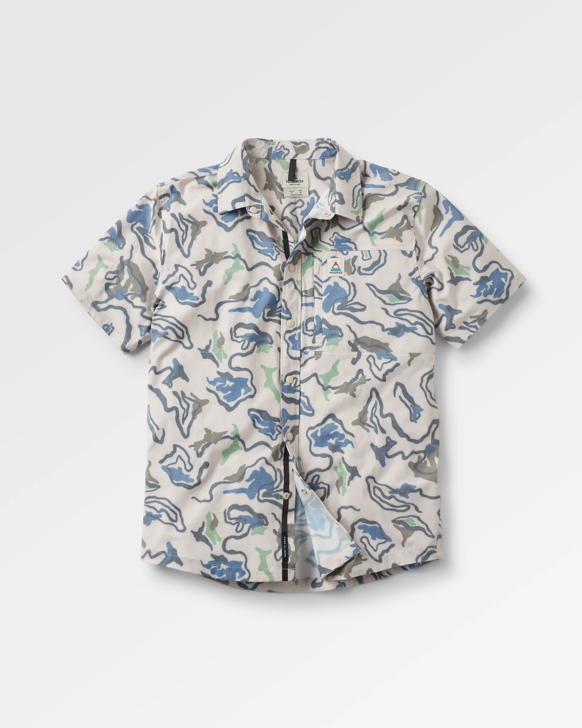 Traveller Short Sleeve Stretch Shirt - Abstract Strata Green - Flatlay