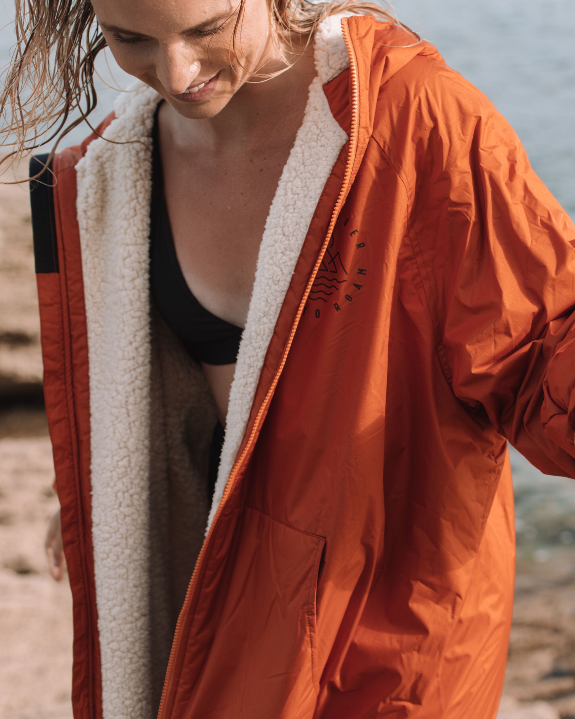 Escapism Recycled Sherpa Lined Changing Robe - Rust - Lifestyle - Female