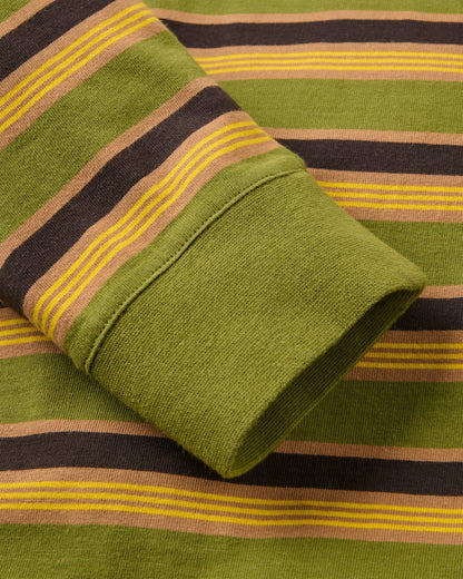 Retro Recycled Cotton Relaxed Fit LS T-Shirt - Khaki Multi Stripe - Flatlay
