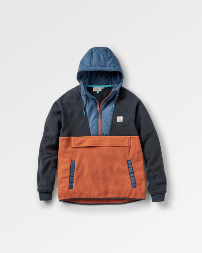 Woodland Hooded 1/2 Zip Recycled Polar Fleece - Deep Navy/Baked Clay