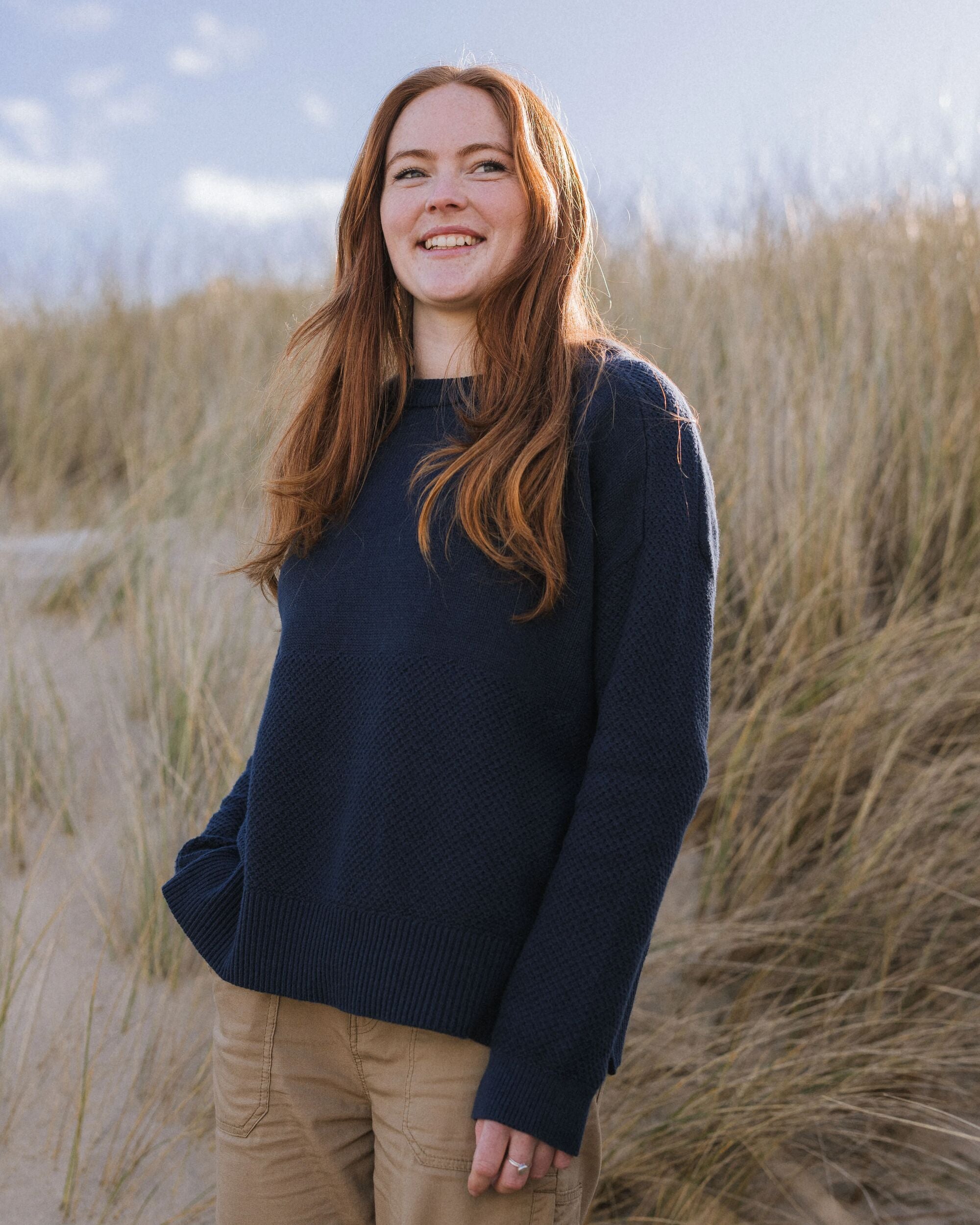 Cove Organic Cotton Knitted Jumper - Rich Navy - Lifestyle