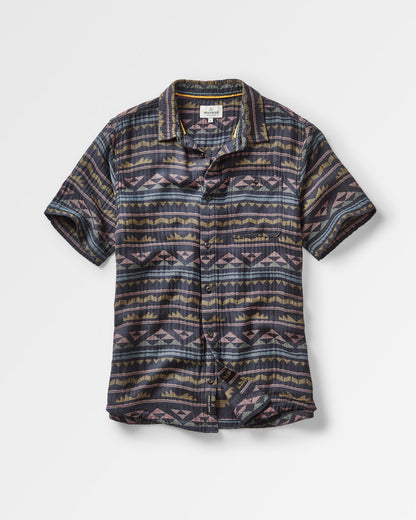 Chill Organic Cotton Jacquard Short Sleeve Shirt - Black Geo Pattern