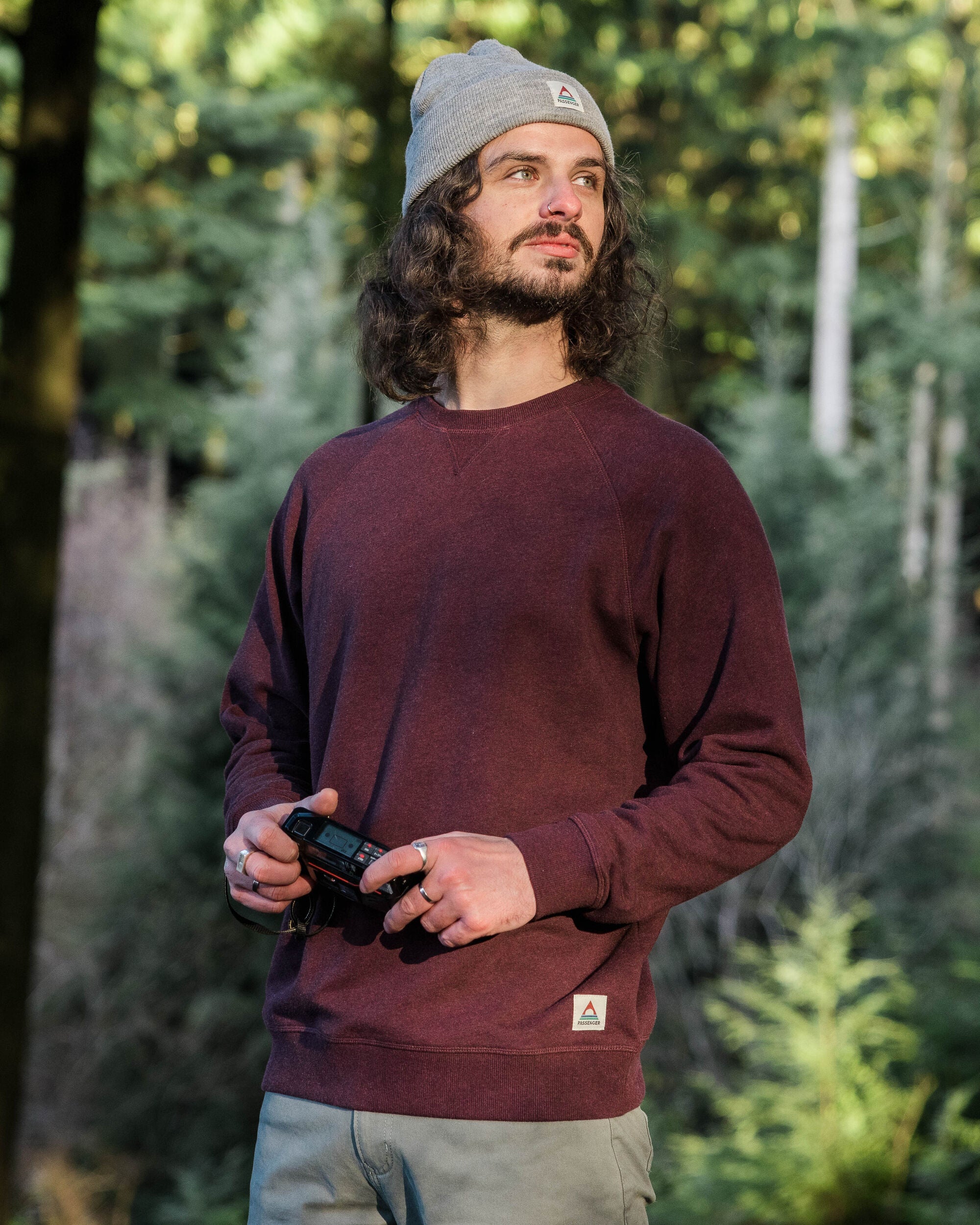 Heritage Recycled Cotton Sweatshirt - Wine Marl - Lifestyle
