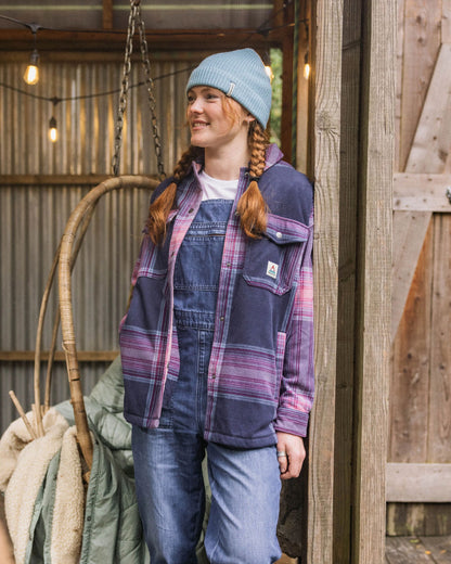 East Recycled Polar Fleece Shirt - Rich Navy/Pink Haze Check - Lifestyle