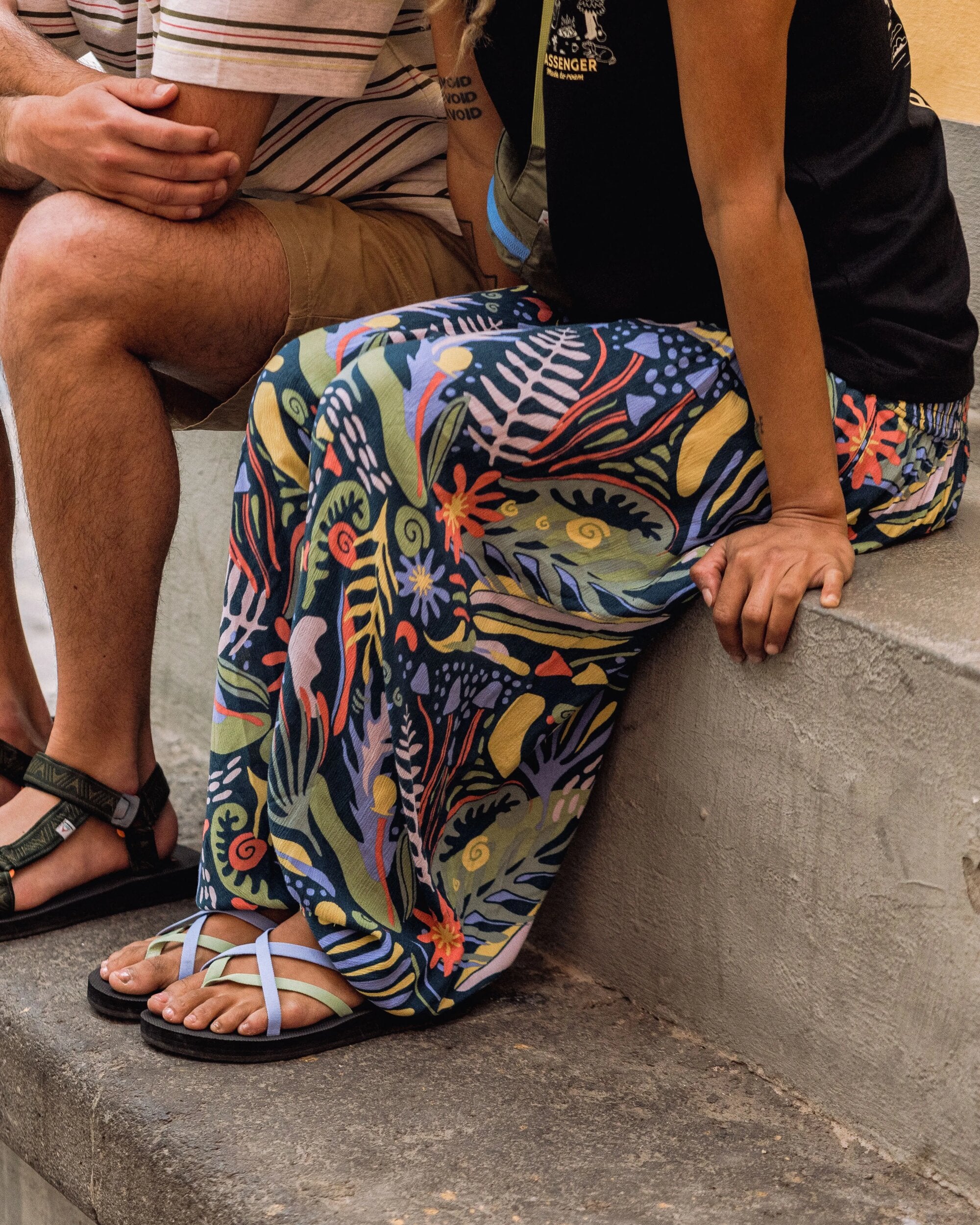 Daylily Loose Trouser - Abstract Seaweed Tidal Blue - Lifestyle